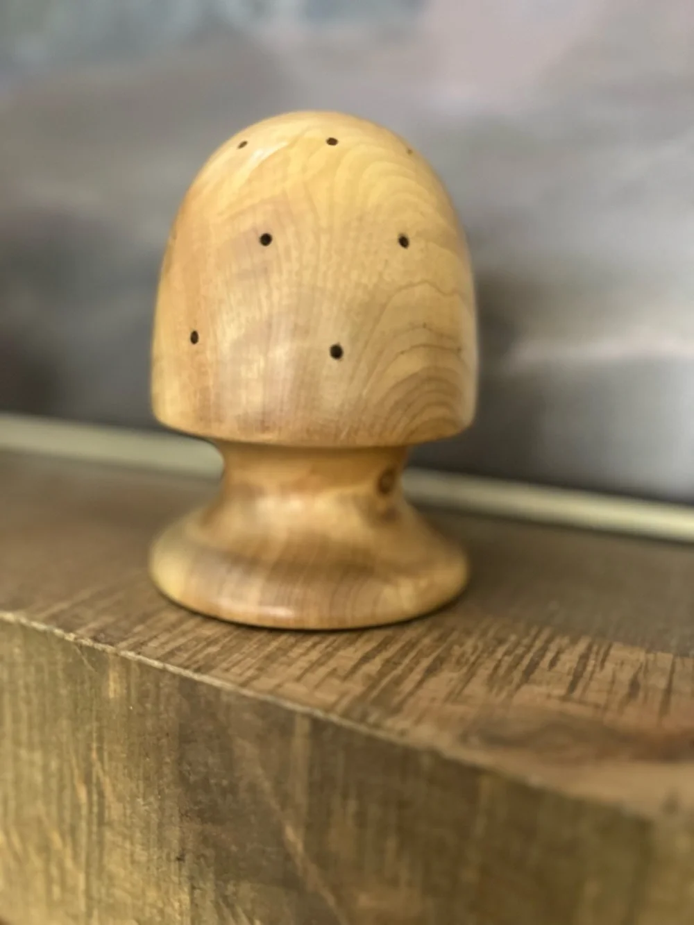 Vintage Gay's Myrtlewood Mushroom Toothpick Holder w/ Original Gold Label, Philo